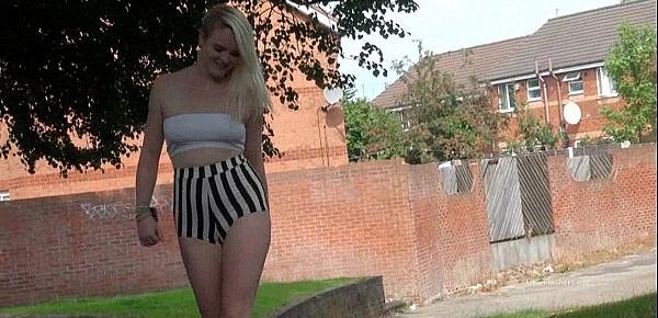  Teen blonde flasher Carly Raes outdoor masturbation and exhibitionist babes